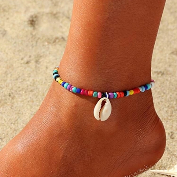 Jewelry - Colorful Beaded Anklet with Puka Shell Charm